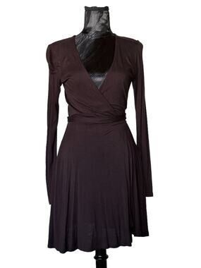 Hourglass Lilly Brown Long Sleeve Wrap Dress with Pockets Size SMALL